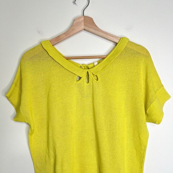 Anthropologie Moth Cutout Addie Sweater Tee Top Size Medium Yellow Cotton Linen - Picture 3 of 6